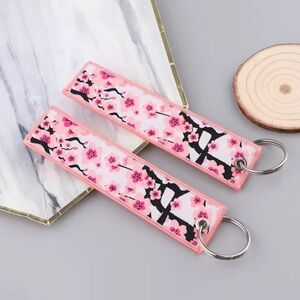Floral Pink Cherry Blossom Keychain Strap